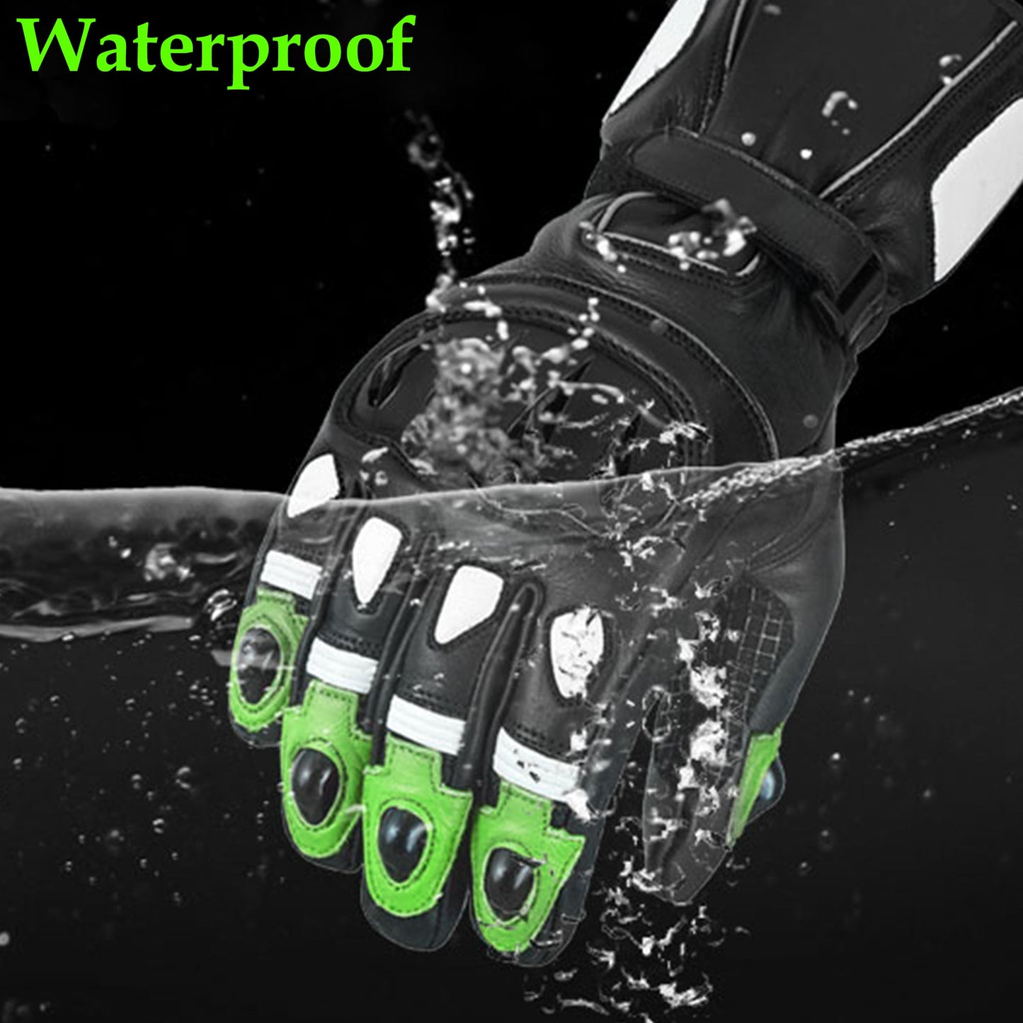 Men Motorbike Textile Leather Gloves Waterproof Padded Knuckles Motorcycle Glove GREEN
