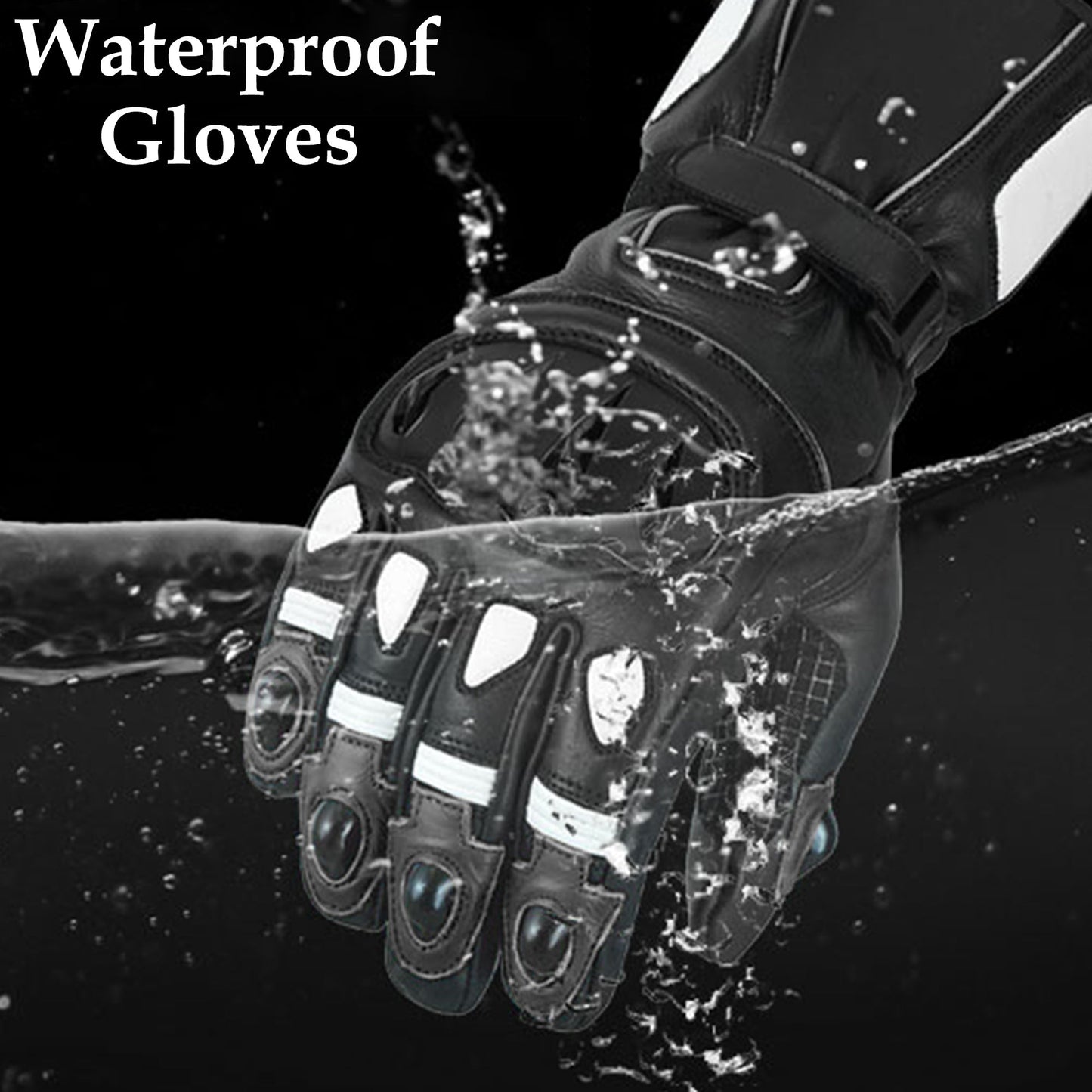 Men Motorbike Textile Leather Gloves Waterproof Padded Knuckles Motorcycle Glove BLACK