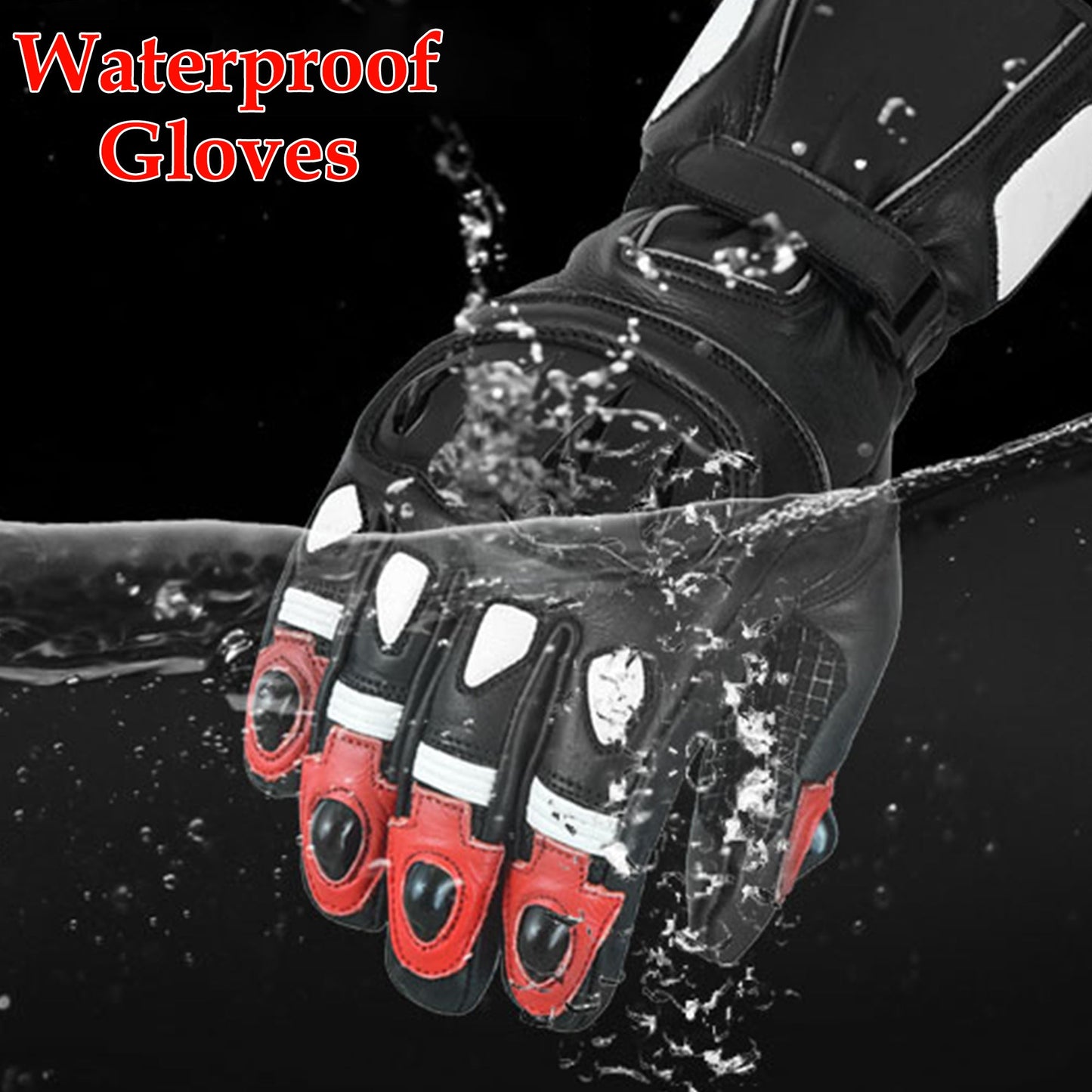 Men Motorbike Textile Leather Gloves Waterproof Padded Knuckles Motorcycle Glove RED