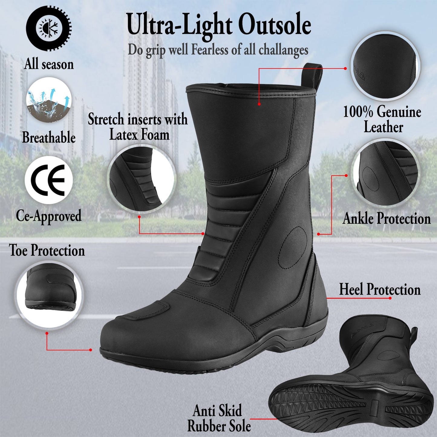 Mens Waterproof Leather Touring Boots Motorbike Motorcycle Riding Armoured Shoes ZEST